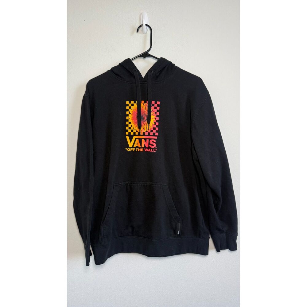 Vans Off The Wall Sunflower Checkerboard Black Pullover Hoodie Size M
